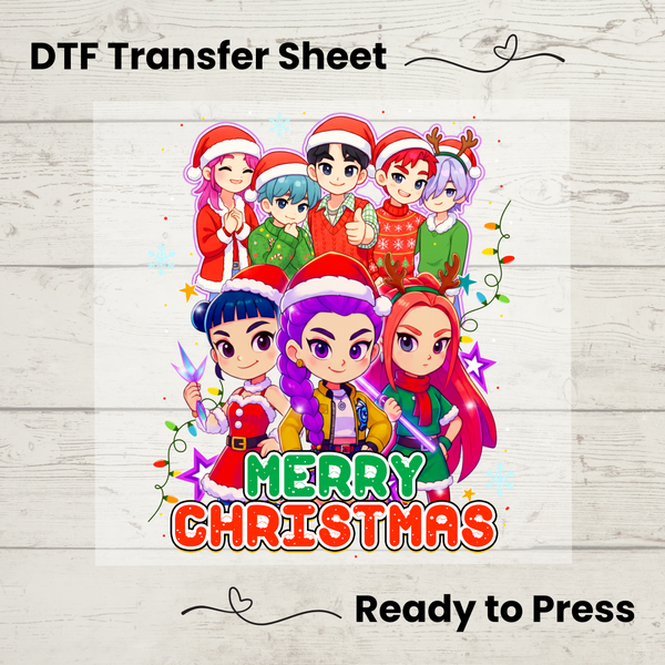Merry Christmas Anime Group DTF Transfer | Festive Holiday Shirt Design | Ready to Press