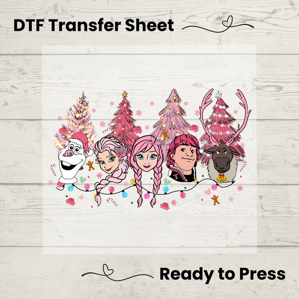 Disney's Frozen Pink Christmas DTF, Walt Disney World Transfer Sheet, Ready to Press, Custom Dtf, Diy Heat Transfer, T-Shirt Transfer, Disney Trip Shirt, DIY Craft, Disney's Frozen Christmas