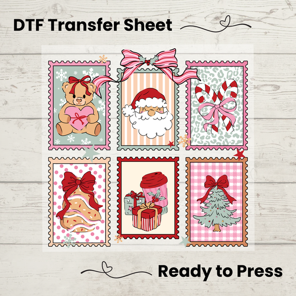 Christmas Postage Stamps DTF Transfer Sheet: Holiday Craft