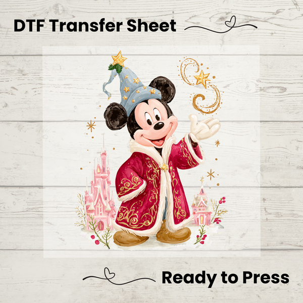 Holiday Sorcerer Mouse DTF Transfer | Magical Christmas Cloak Design | Ready to Press