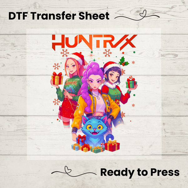 Huntrix Christmas Gifts DTF Transfer | Anime Holiday Shirt Design | Ready to Press