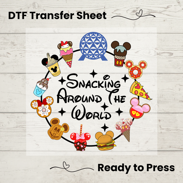 Snacking Around The World DTF, Dtf Transfer Sheet, Ready to Press, Custom Dtf, Diy Heat Transfer, T-Shirt Transfer, Disney Snacks Shirt, DIY Craft, Disney DTF