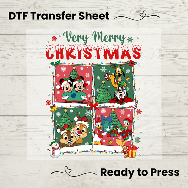 Disney Very Merry Christmas DTF, Walt Disney World Transfer Sheet, Ready to Press, Custom Dtf, Diy Heat Transfer, T-Shirt Transfer, Disney Trip Shirt, DIY Craft, Mickey and Friends