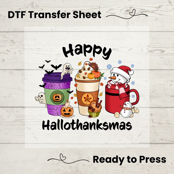 Happy Hallowthanksmas DTF Transfer Sheet: Fall & Christmas DIY