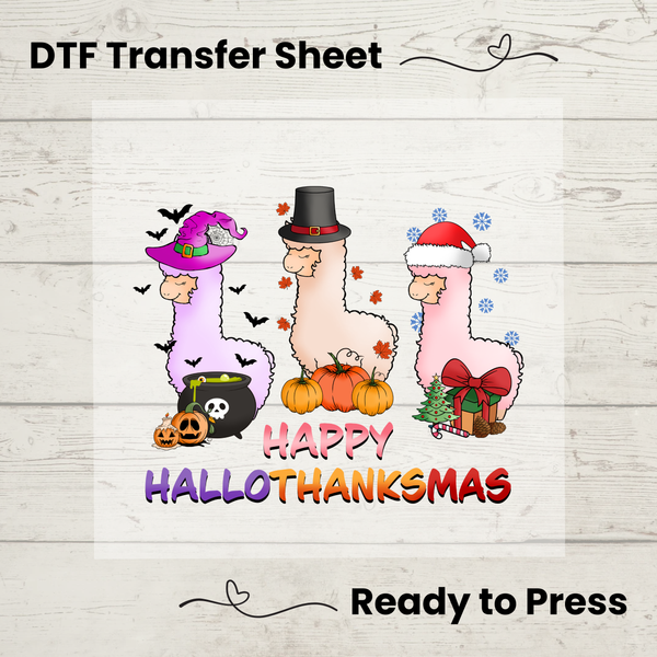 Happy Hallowthanksmas DTF Transfer Sheet: Ready to Press