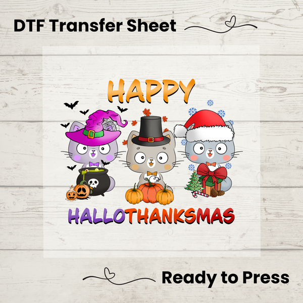 Cats Hallowthanksmas DTF Transfer Sheet: Cats Ready to Press