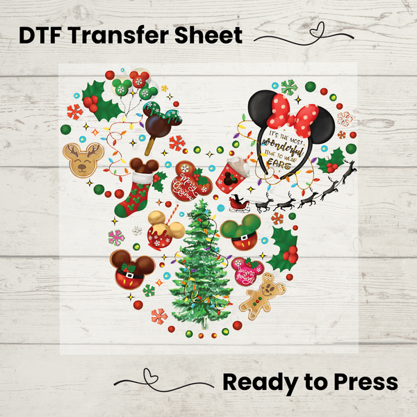 Disney Christmas Ears DTF, Dtf Transfer Sheet, Ready to Press, Custom Dtf, Diy Heat Transfer, T-Shirt Transfer, Christmas Shirt, DIY Craft, Disney DTF