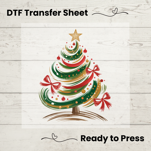 Christmas Tree DTF Transfer Sheet: Ready to Press Holiday Design
