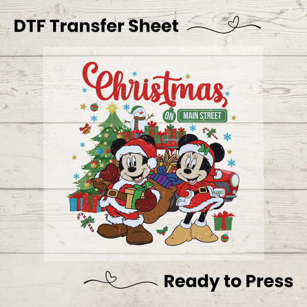 Mickey and Minnie Christmas on Main Street DTF, Walt Disney World Transfer Sheet, Ready to Press, Custom Dtf, Diy Heat Transfer, T-Shirt Transfer, Disney Trip Shirt, DIY Craft, Christmas on Main Street