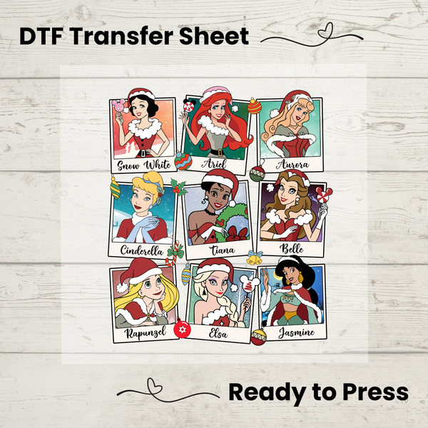 Disney Princess Christmas DTF, Walt Disney World Transfer Sheet, Ready to Press, Custom Dtf, Diy Heat Transfer, T-Shirt Transfer, Disney Trip Shirt, DIY Craft, Disney Princess Christmas