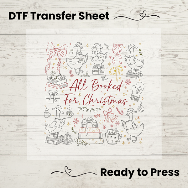 All Booked for Christmas DTF Transfer Sheet: Holiday Crafts