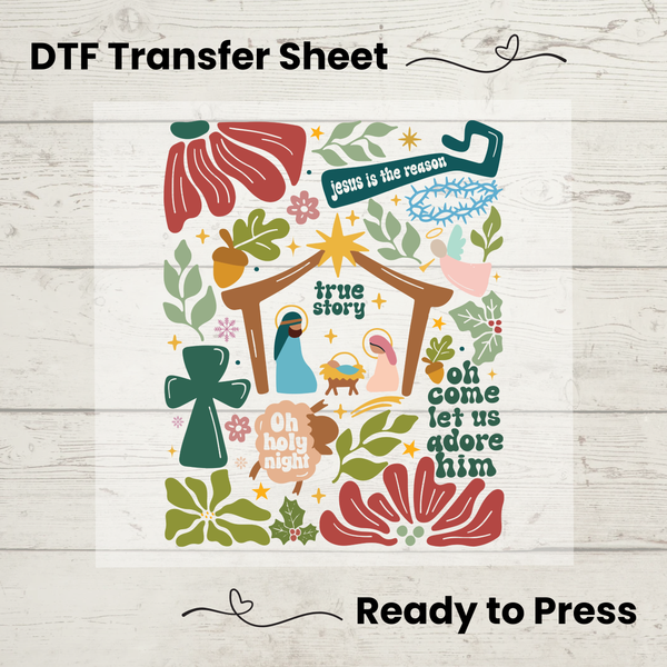 Christmas Nativity DTF Transfer Sheet: Holiday Shirt, Faith Tee