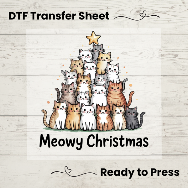 Meowy Christmas DTF Transfer Sheet: Cat Lover Heat Transfer