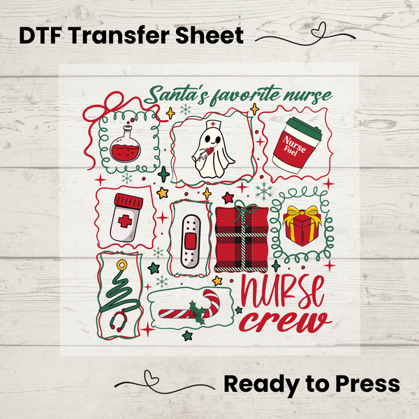 Nurse Christmas DTF Transfer Sheet: Ready to Press