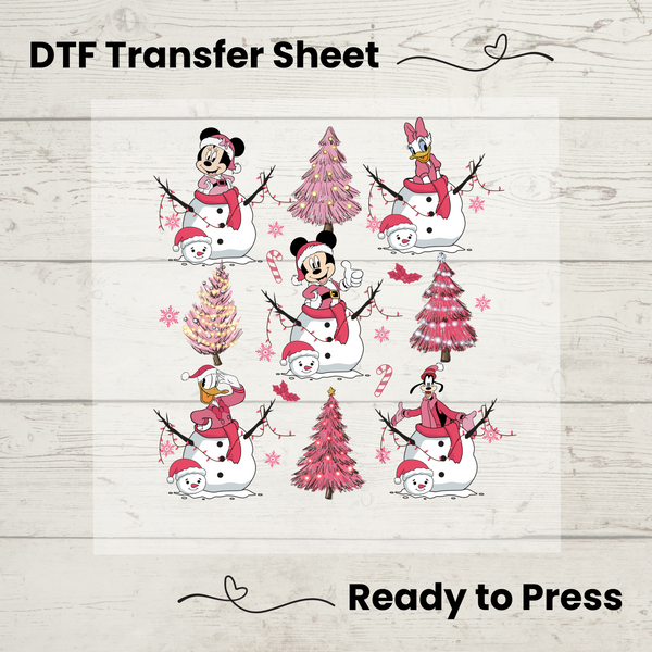 Mickey and Friends Pink Christmas DTF, Walt Disney World Transfer Sheet, Ready to Press, Custom Dtf, Diy Heat Transfer, T-Shirt Transfer, Disney Trip Shirt, DIY Craft, Mickey and Friends