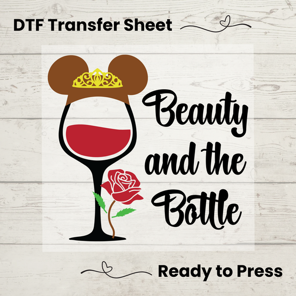 Beauty and the Bottle DTF, Dtf Transfer Sheet, Ready to Press, Custom Dtf, Diy Heat Transfer, T-Shirt Transfer, Princess Shirt, DIY Craft