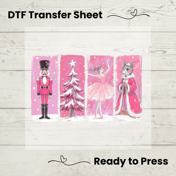 Pink Nutcracker Christmas DTF Transfer Sheet - Ready to Press