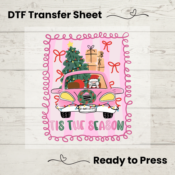 Preppy Christmas Car DTF Transfer Sheet: Ready to Press