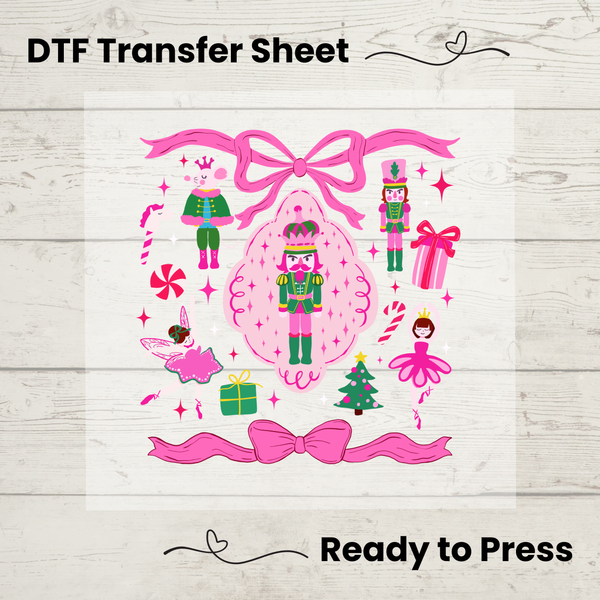 Pink Nutcracker Christmas DTF Transfer Sheet - Ready to Press