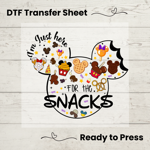 I'm Here For The Snacks DTF, Dtf Transfer Sheet, Ready to Press, Custom Dtf, Diy Heat Transfer, T-Shirt Transfer, Disney Snacks Shirt, DIY Craft, Disney DTF