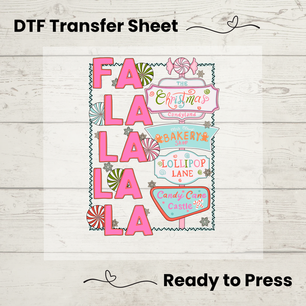 Fa La La DTF Transfer Sheet: Christmas Candyland, Ready to Press