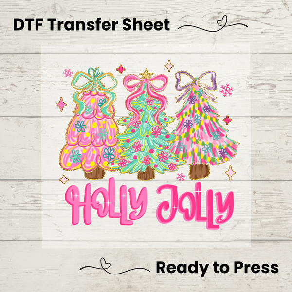 Holly Jolly Christmas Tree DTF Transfer Sheet: Ready to Press