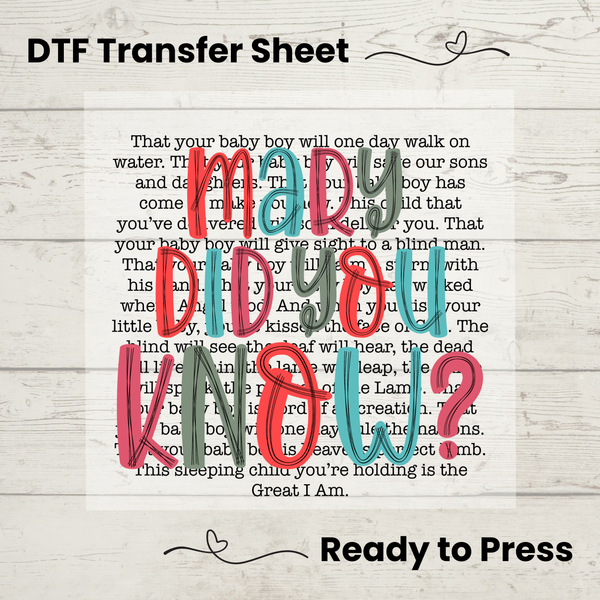 Mary Did You Know? DTF, Dtf Transfer Sheet, Ready to Press, Custom Dtf, Glitter Holiday Craft, Christmas Tree Sweater