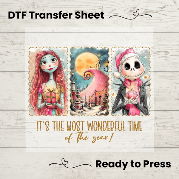 Most Wonderful Time Christmas Trio DTF Transfer | Gothic Holiday Art Design | Ready to Press