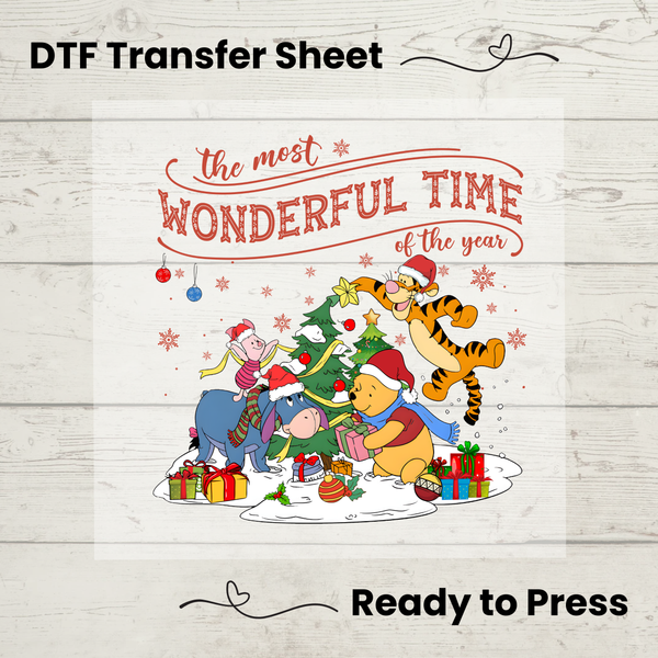 Disney's Christmas Winnie Pooh DTF, Walt Disney World Transfer Sheet, Ready to Press, Custom Dtf, Diy Heat Transfer, T-Shirt Transfer, Disney Trip Shirt, DIY Craft, Disney DTF