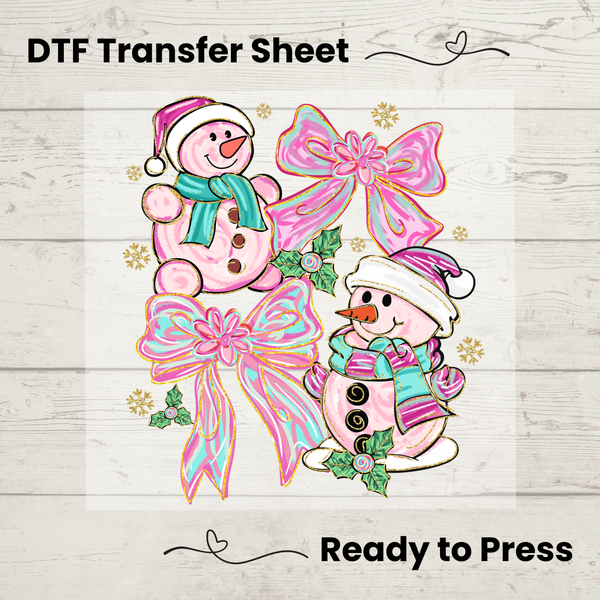 Pink Coquette Snowman DTF Transfer Sheet: Holiday Craft