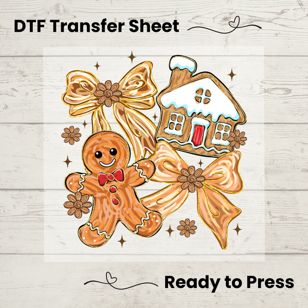 Gingerbread Christmas DTF Transfer Sheet: Holiday Crafts