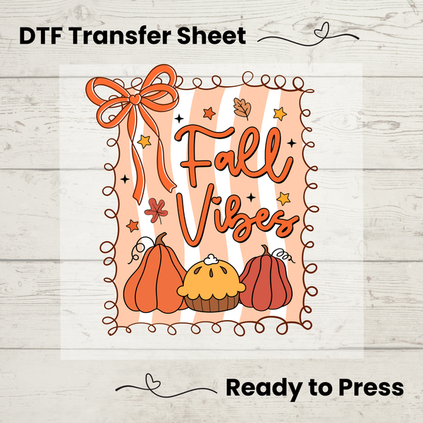 Preppy Fall Vibes DTF Transfer Sheet: Pumpkin Coquette, Ready to Press