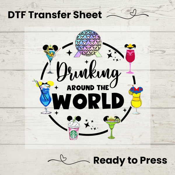 Disney Drinking Around the World DTF Transfer Sheet - Fun Travel Cocktails Design