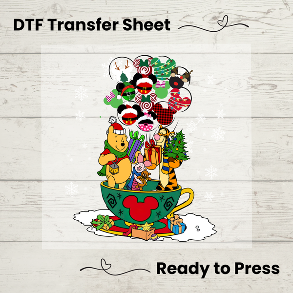 Disney Christmas Winnie the Pooh DTF, Walt Disney World Transfer Sheet, Ready to Press, Custom Dtf, Diy Heat Transfer, T-Shirt Transfer, Disney Trip Shirt, DIY Craft, Disney DTF