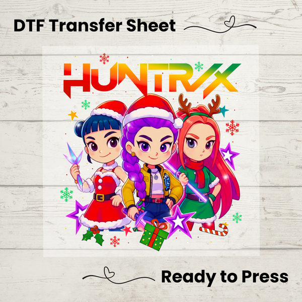 Huntrix Christmas Trio DTF Transfer | Anime Holiday Shirt Design | Ready to Press