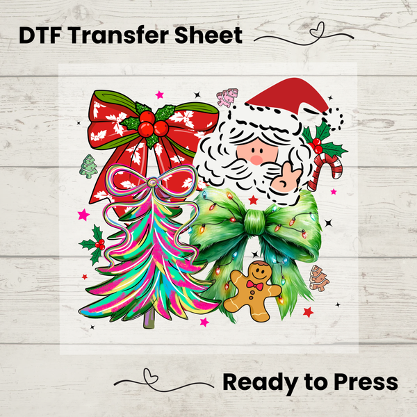 Preppy Santa Doodles DTF Transfer Sheet: Christmas Tee Design