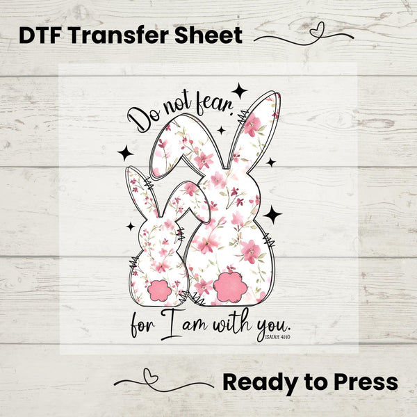 DTF Transfer featuring a blue floral Chinoiserie bunny with a Bible verse, perfect for Easter apparel.