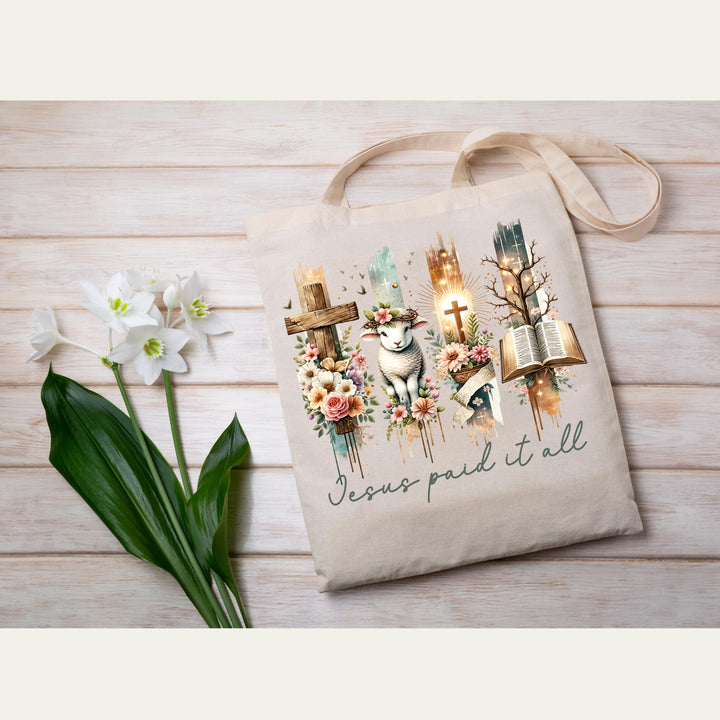 Christian Easter heat transfer with a beautiful floral cross, scripture theme, and worship message.
