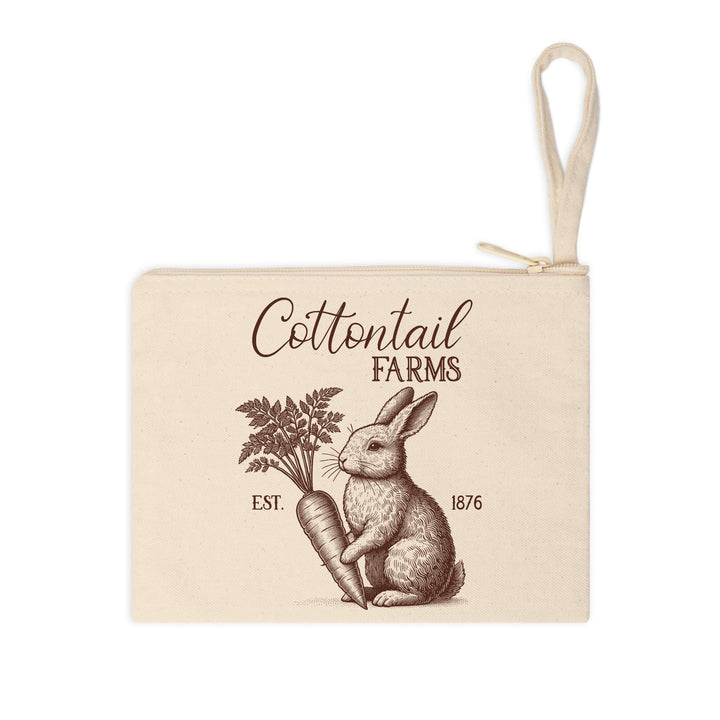 Rustic-themed Cottontail Farms heat transfer featuring a carrot patch bunny illustration, ready to press on apparel.