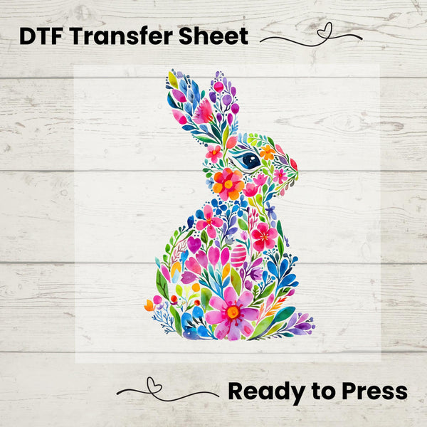 Vibrant Easter Bunny silhouette filled with colorful spring flowers, perfect for festive apparel and accessories.