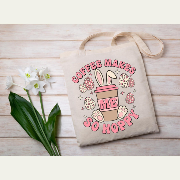 Cute Easter coffee bunny heat transfer with fun pastel accents and bunny paws, perfect for coffee lovers and baristas