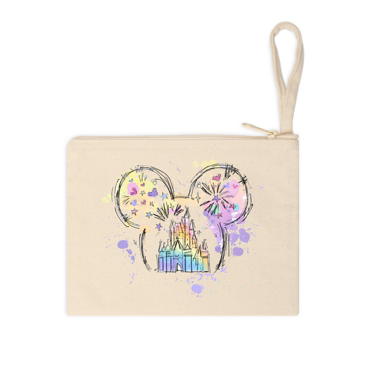  A high-quality direct-to-film transfer sheet with a magical castle, fireworks, and Mickey ears outline, perfect for heat pressing.
