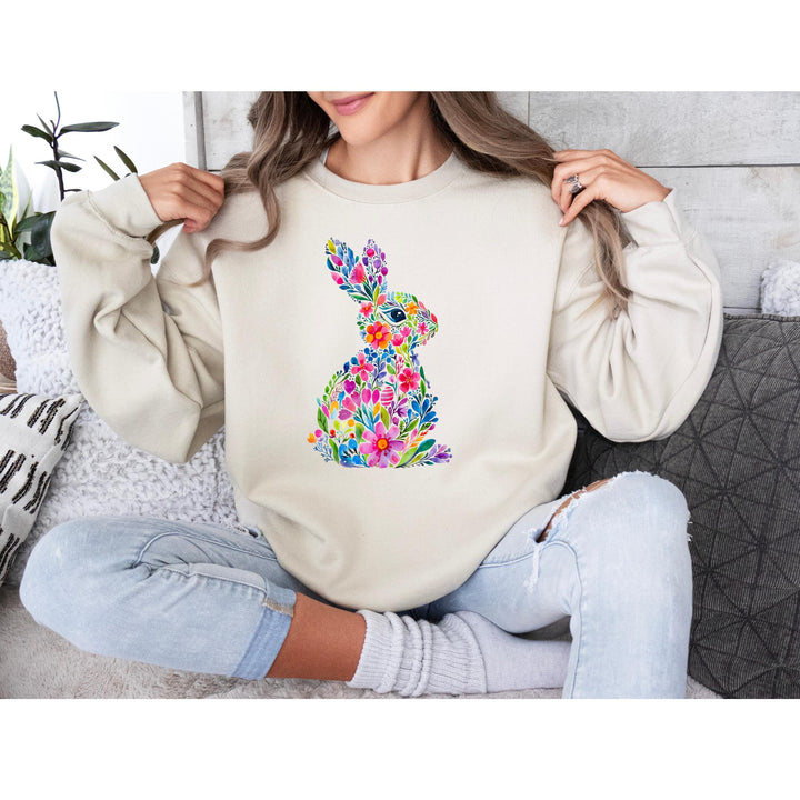 High-quality heat transfer with a floral-patterned Easter Bunny design, ideal for seasonal fashion and crafts.