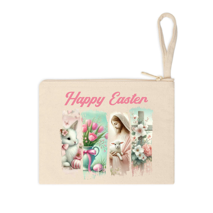 Elegant Happy Easter transfer featuring a rustic floral theme, ready to press on tote bags and hoodies.