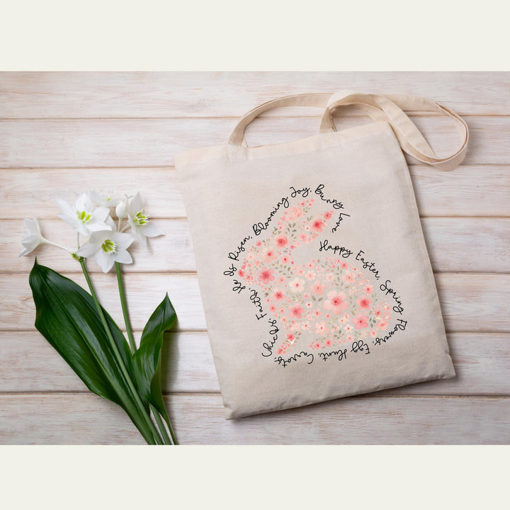 A beautifully designed floral Easter Bunny transfer featuring delicate flowers and inspirational words.