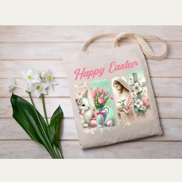 Faith-based Easter heat transfer with a delicate Jesus and bunny design, ideal for Christian fashion.