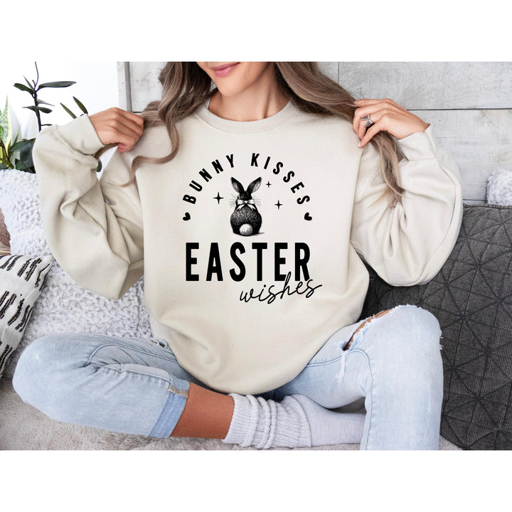 Elegant black-and-white Easter transfer featuring a fluffy bunny and spring lettering, ready to press on tote bags.