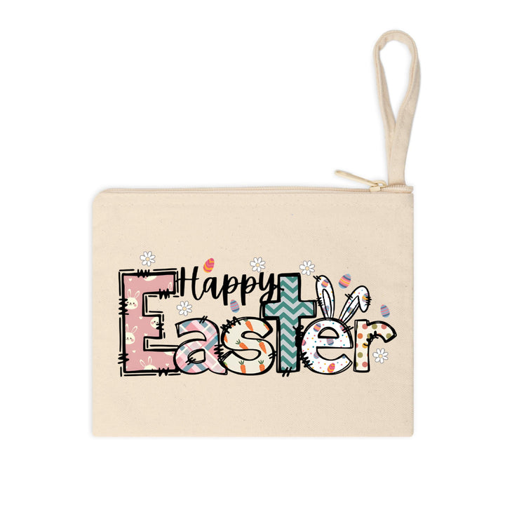 High-quality DTF print featuring "Happy Easter" text with a cute mix of bunny ears, eggs, and floral elements.