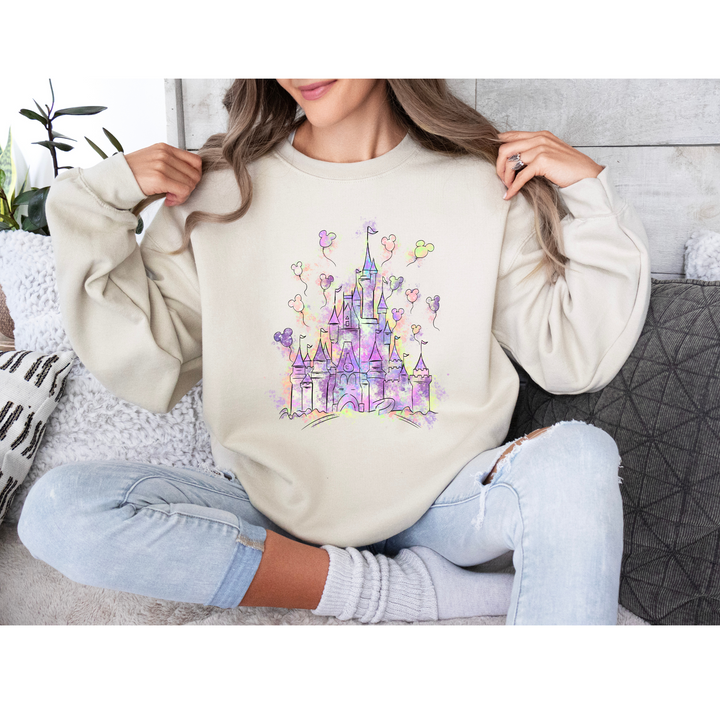 Pastel castle DTF transfer sheet, showcasing a soft yet vibrant print for cotton and polyester fabrics.