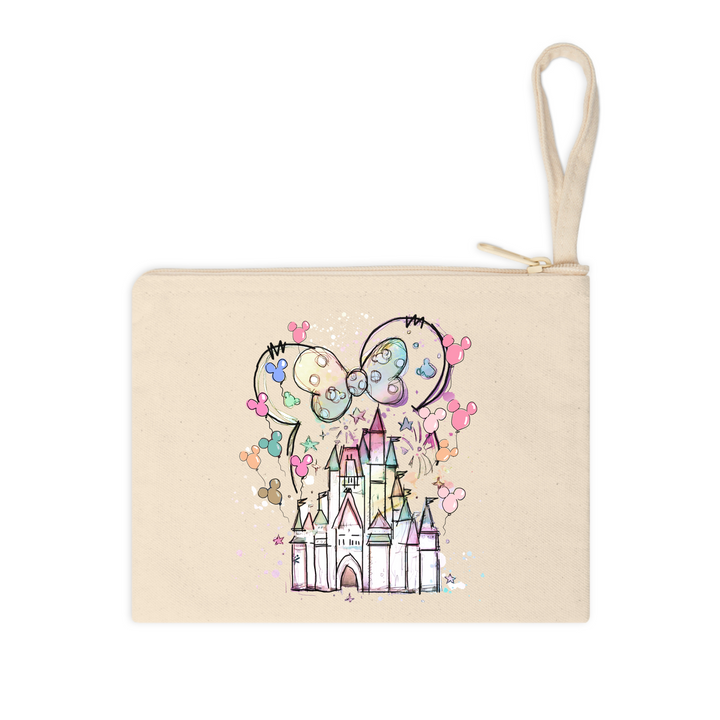  Beautiful pastel-colored DTF transfer featuring a castle, Minnie ears, and Mickey balloons, designed for DIY heat pressing.